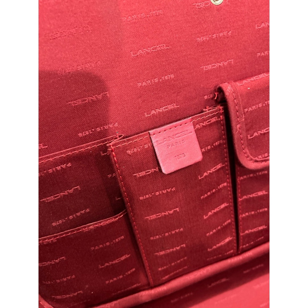 LANCEL Paris Red Briefcase Document Holder Handbag Travel Leather - Picture 7 of 12
